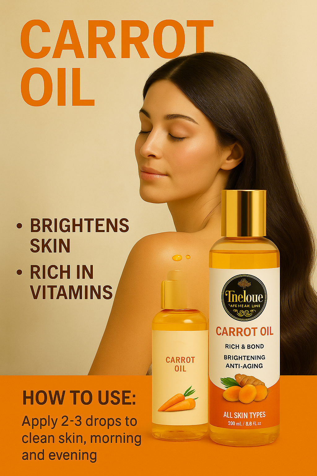 Organic Carrot Glow Oil Face & Body Brightening Oil with Glutathione, Arbutin & Vitamins A + E | Anti-Aging, Whitening & Moisturi