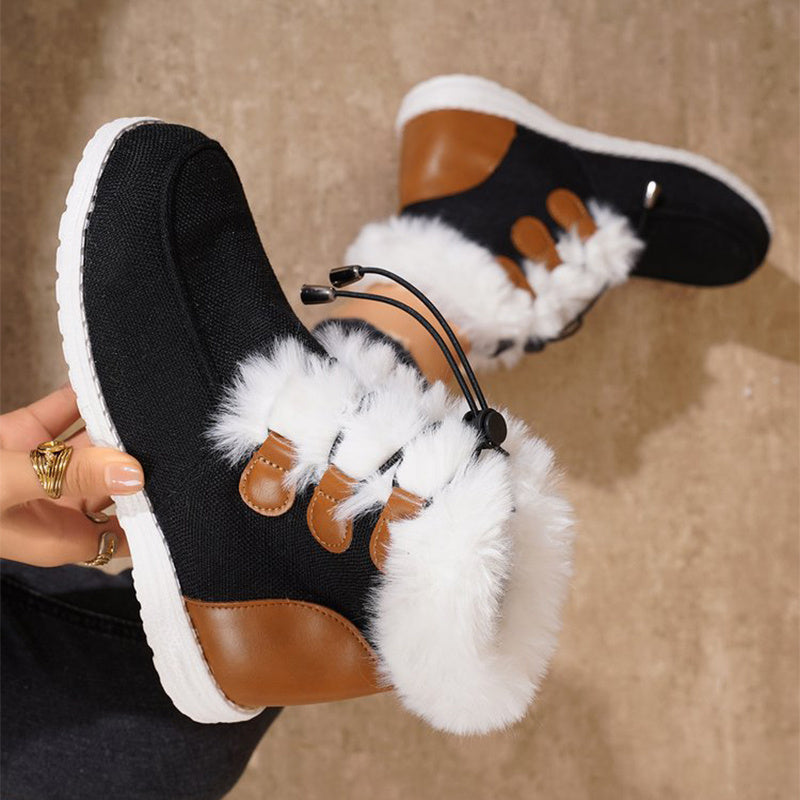 Fashion Round Toe Snow Boots Winter Warm Plush Flat Cotton Shoes