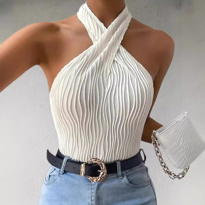 Fashionable Personalized Halter Knitted Short Top For Women