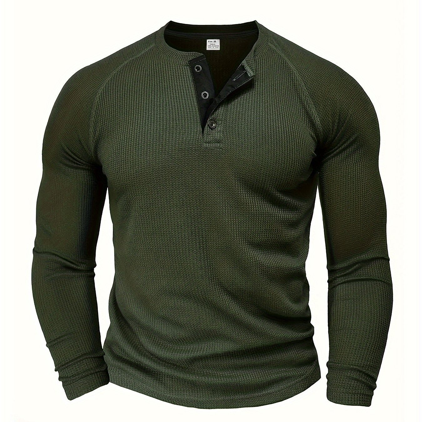 Men's Loose Solid Henley Shirt, Crew Neck Half Button Long Sleeve Shirt For Spring Fall Outdoor Activities