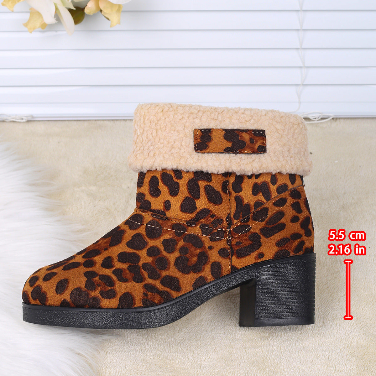 New Foldable Leopard Print Mid-calf Boots Winter