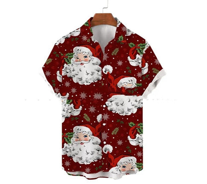 Men's Lapel Basic Holiday Printed Short-sleeved Shirt