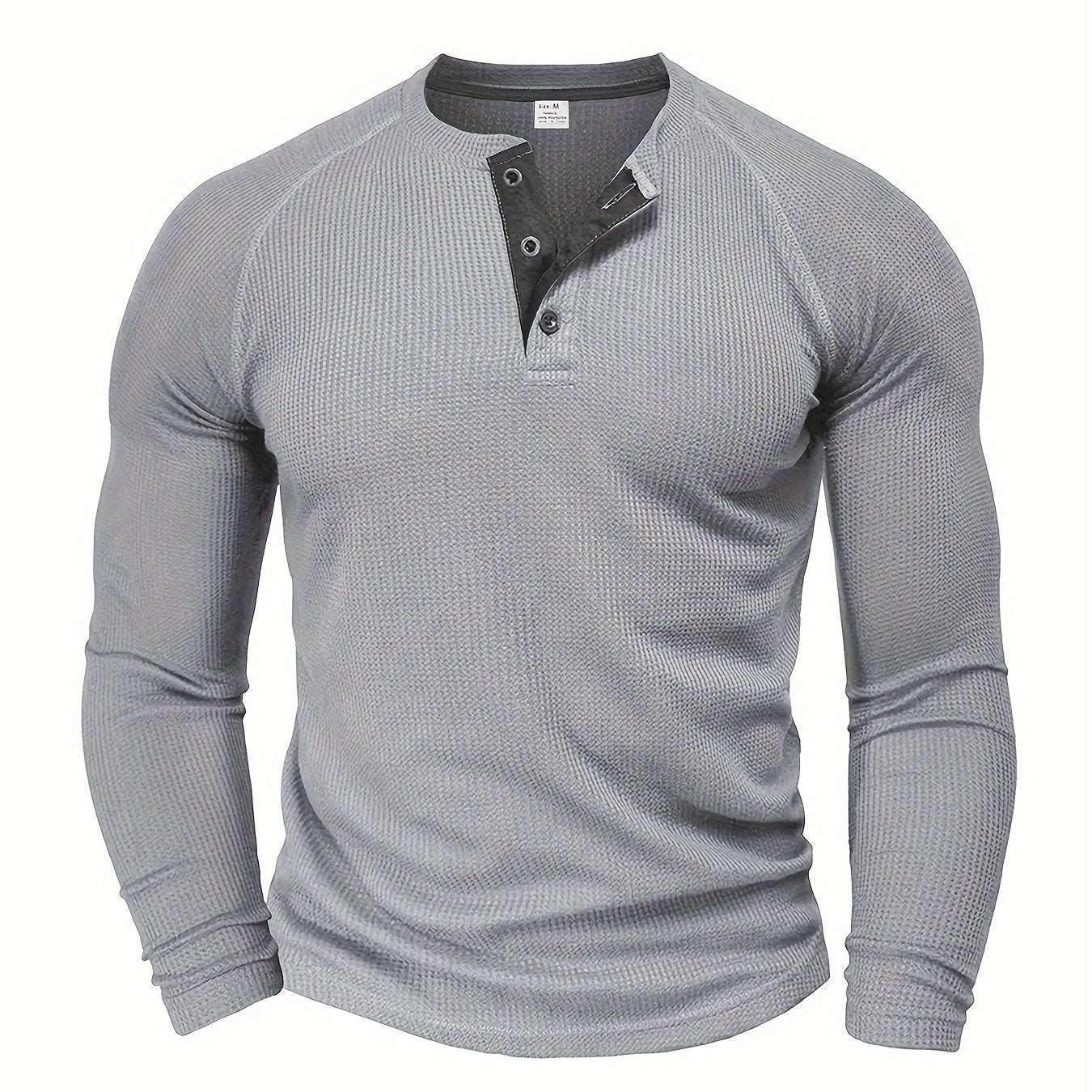 Men's Loose Solid Henley Shirt, Crew Neck Half Button Long Sleeve Shirt For Spring Fall Outdoor Activities