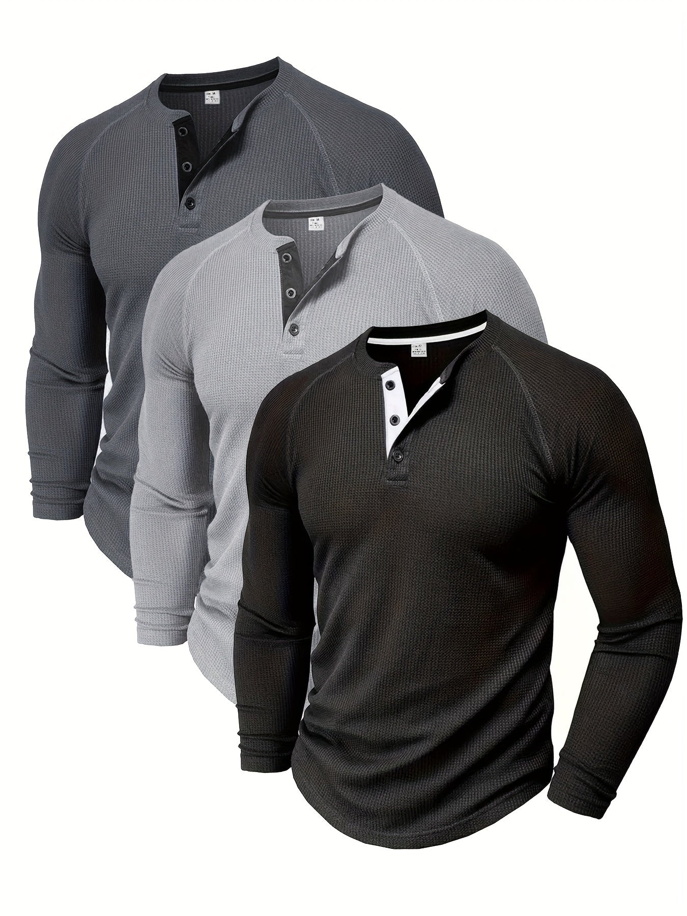 Men's Loose Solid Henley Shirt, Crew Neck Half Button Long Sleeve Shirt For Spring Fall Outdoor Activities