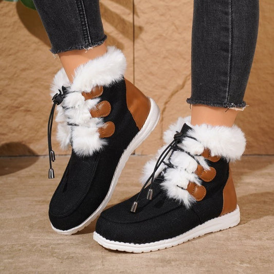 Fashion Round Toe Snow Boots Winter Warm Plush Flat Cotton Shoes