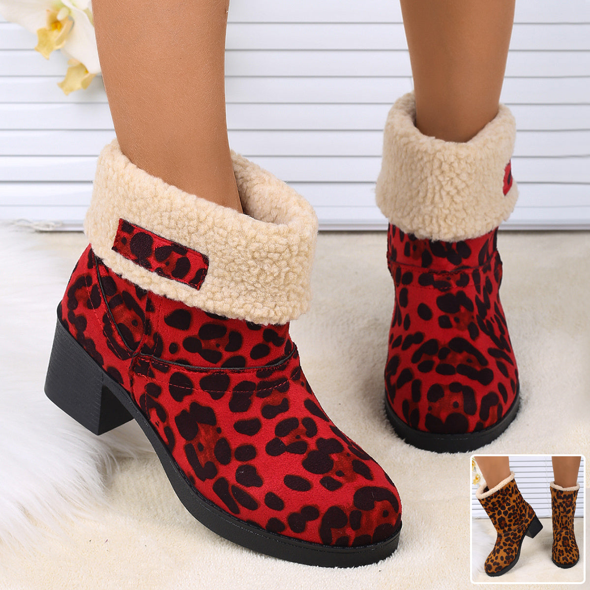 New Foldable Leopard Print Mid-calf Boots Winter