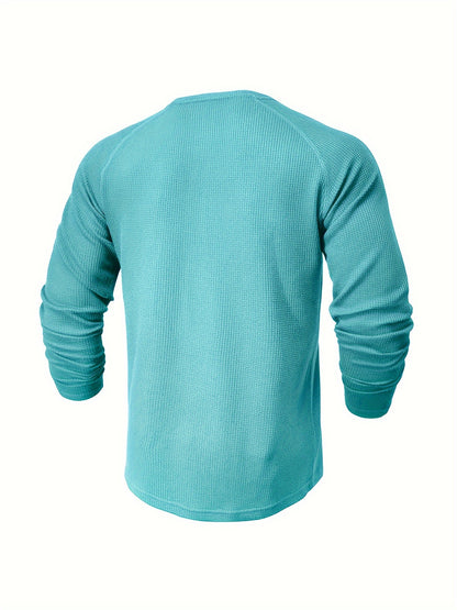 Men's Loose Solid Henley Shirt, Crew Neck Half Button Long Sleeve Shirt For Spring Fall Outdoor Activities