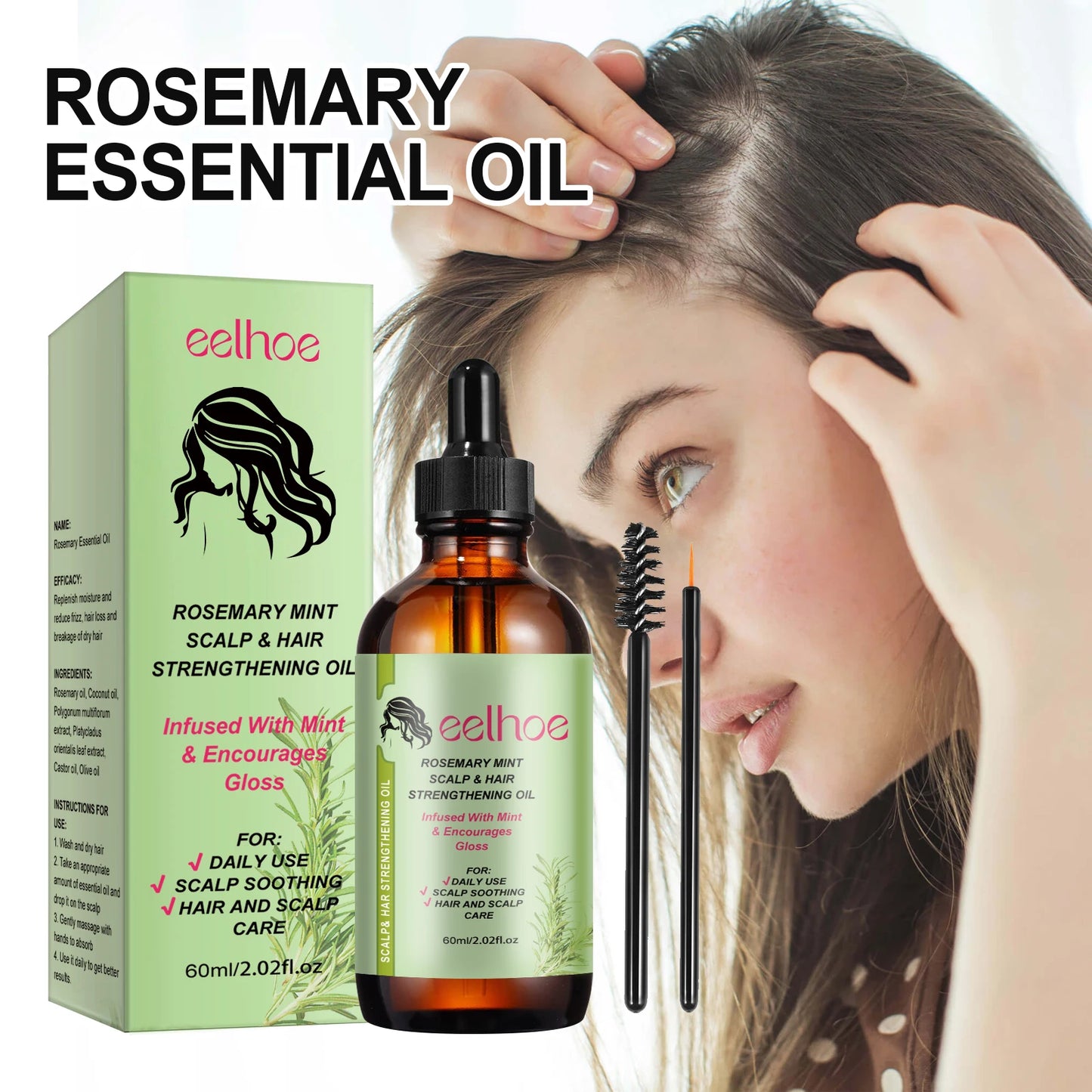 Rosemary Hair Care Products Promote Hair Growth Nourishing Saver Relieve Scalp Tension Mint Scalp Best Hair Oil With Brush