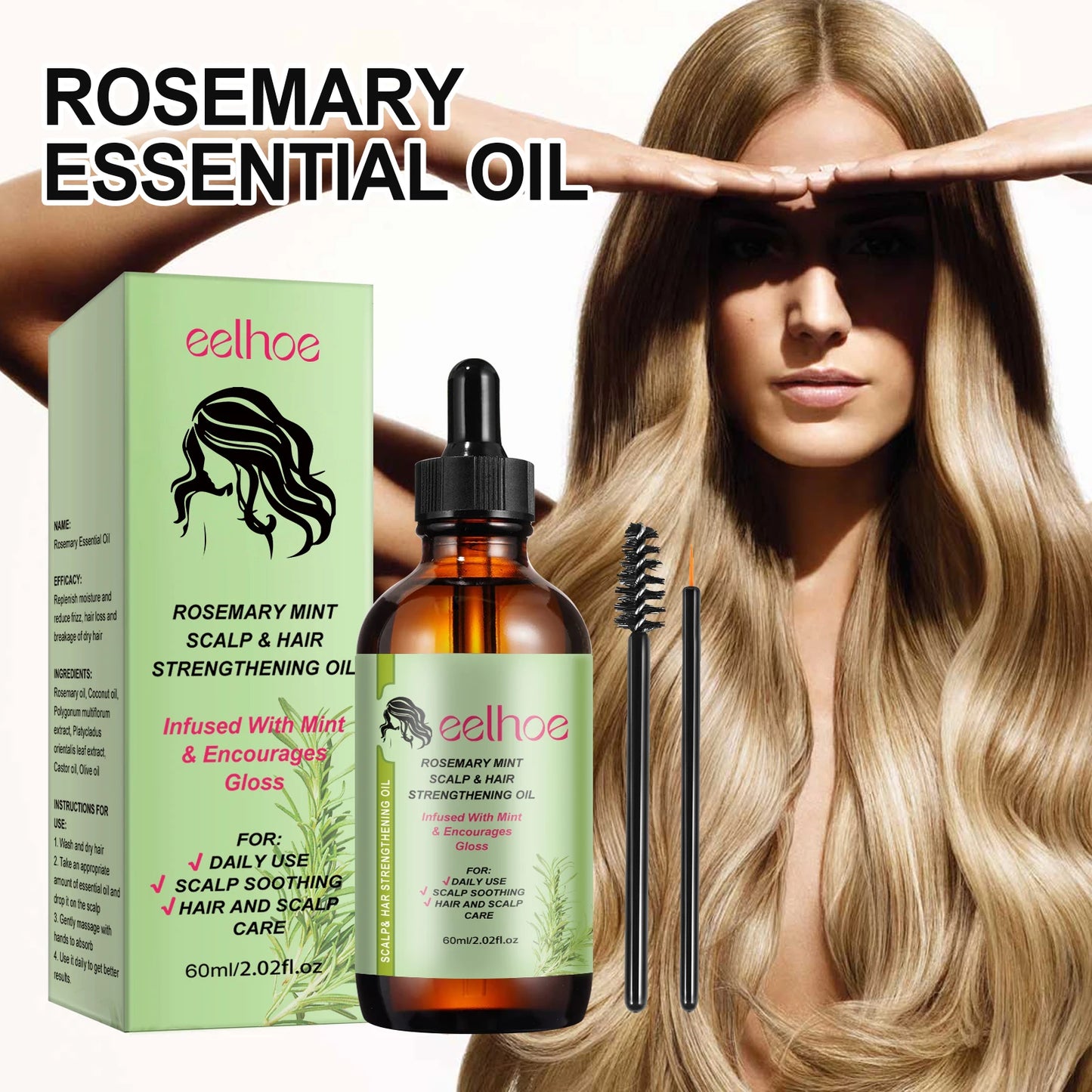 Rosemary Hair Care Products Promote Hair Growth Nourishing Saver Relieve Scalp Tension Mint Scalp Best Hair Oil With Brush