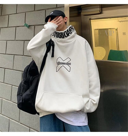 Hip Hop Hoodie Men Women Letter Print Turtleneck Sweatshirt Fashion Streetwear