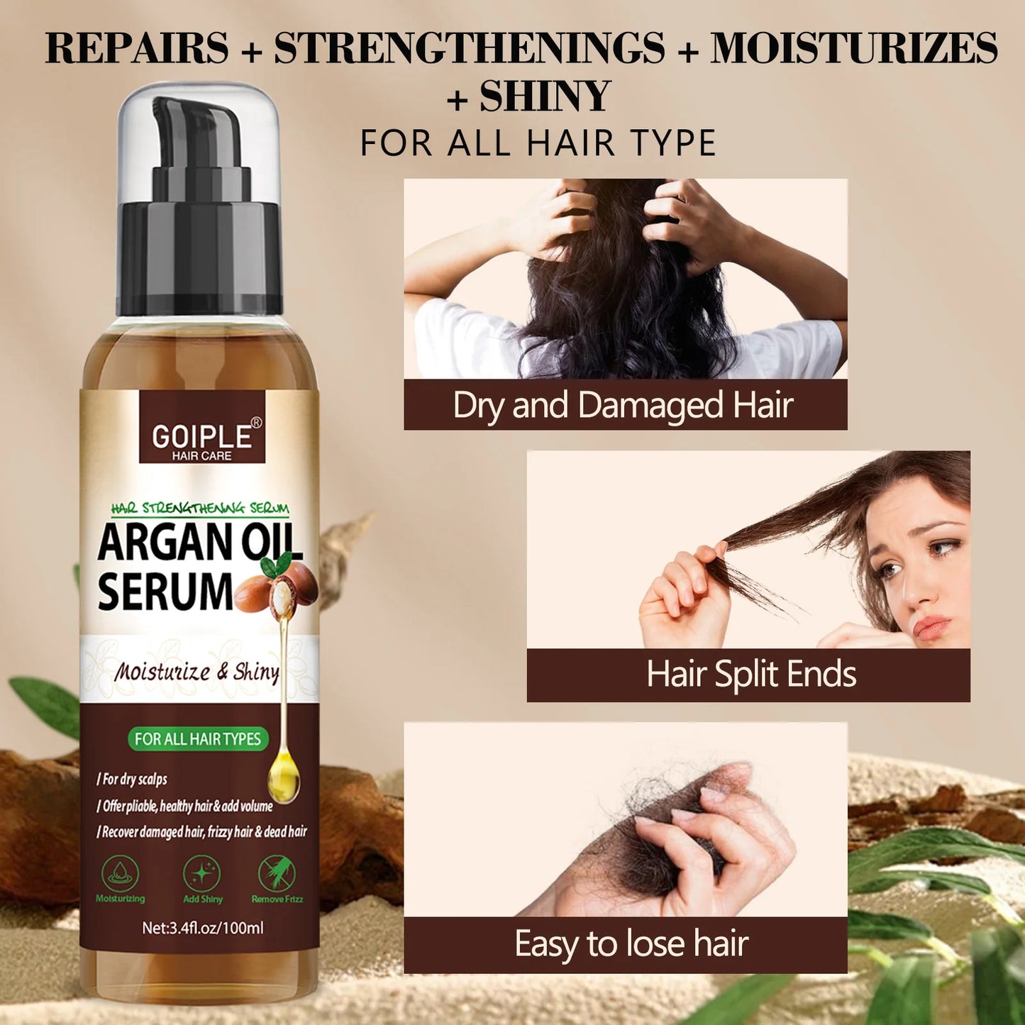 Natural Argan Oil Hair Serum Repair Strengthening Moisturize Shiny Hair