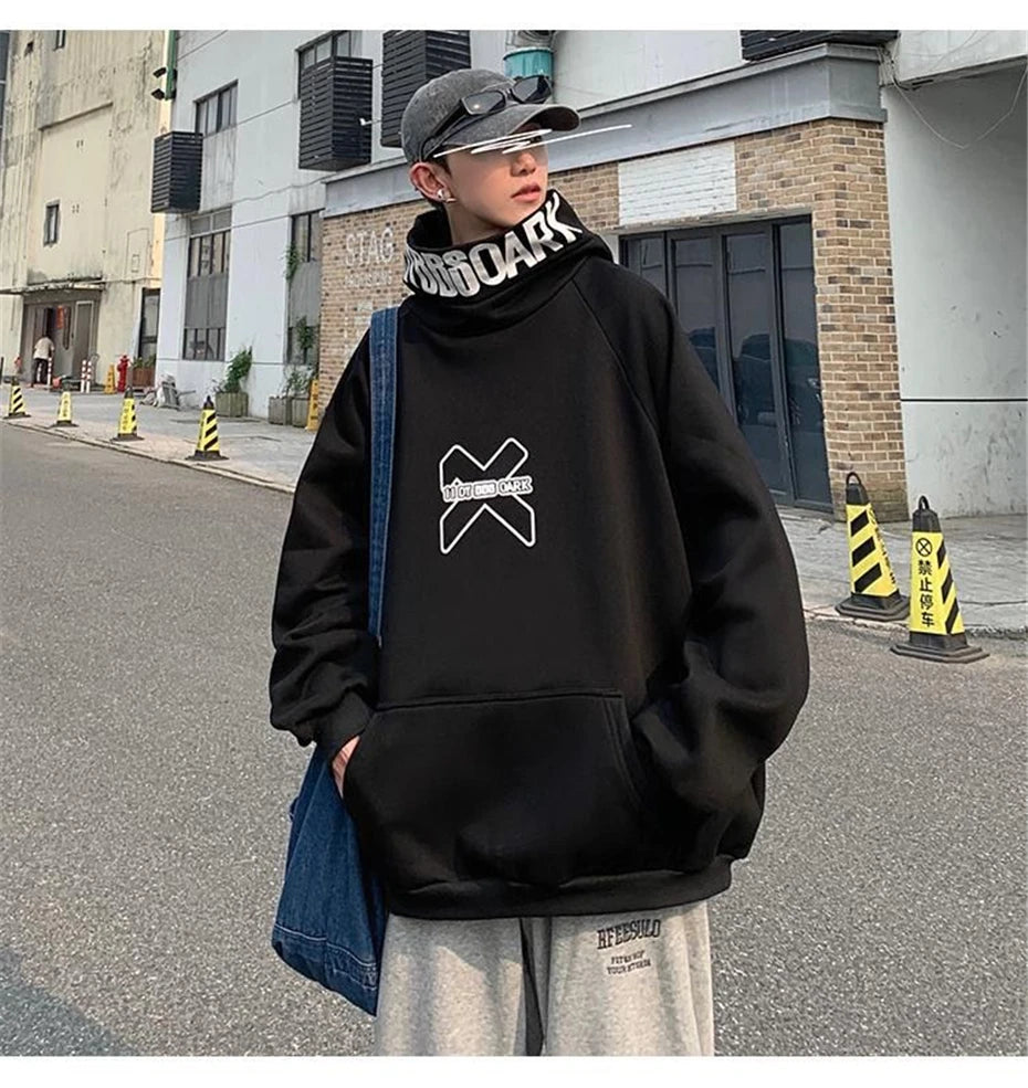 Hip Hop Hoodie Men Women Letter Print Turtleneck Sweatshirt Fashion Streetwear