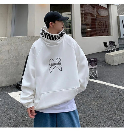 Hip Hop Hoodie Men Women Letter Print Turtleneck Sweatshirt Fashion Streetwear