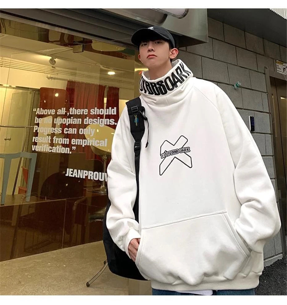 Hip Hop Hoodie Men Women Letter Print Turtleneck Sweatshirt Fashion Streetwear