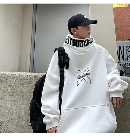 Hip Hop Hoodie Men Women Letter Print Turtleneck Sweatshirt Fashion Streetwear