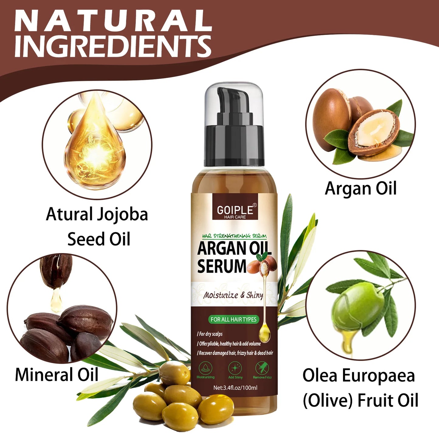 Natural Argan Oil Hair Serum Repair Strengthening Moisturize Shiny Hair