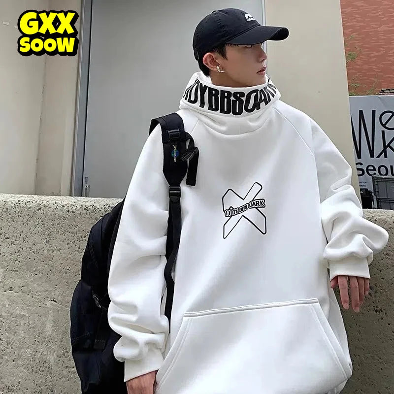 Hip Hop Hoodie Men Women Letter Print Turtleneck Sweatshirt Fashion Streetwear