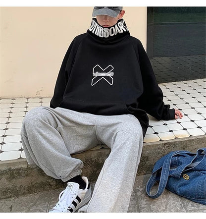 Hip Hop Hoodie Men Women Letter Print Turtleneck Sweatshirt Fashion Streetwear