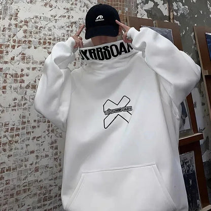 Hip Hop Hoodie Men Women Letter Print Turtleneck Sweatshirt Fashion Streetwear