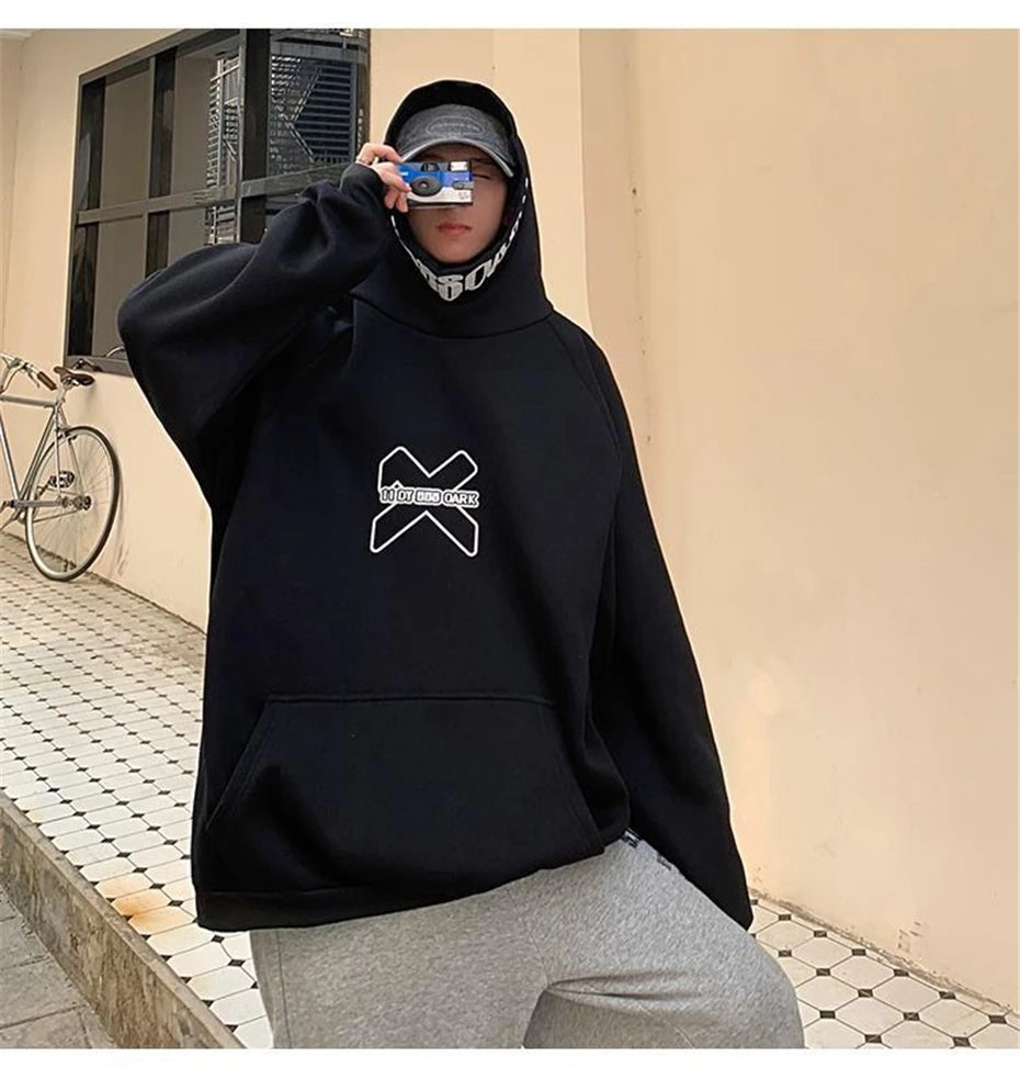 Hip Hop Hoodie Men Women Letter Print Turtleneck Sweatshirt Fashion Streetwear