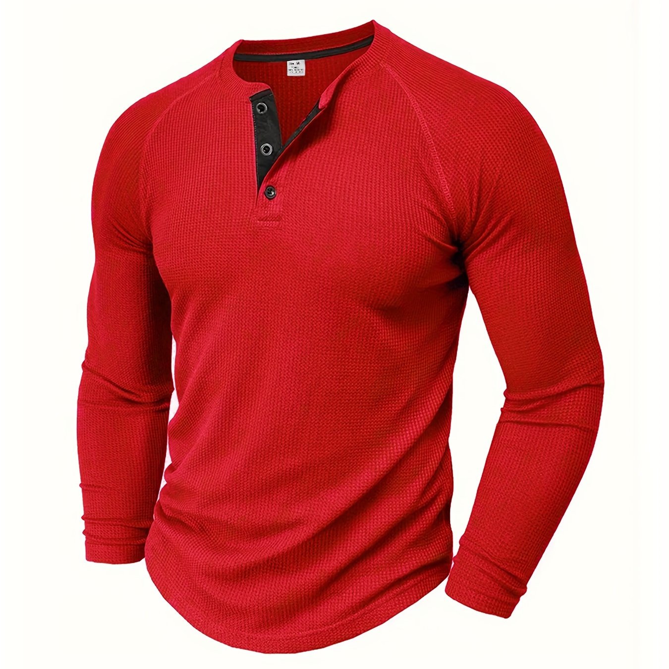 Men's Loose Solid Henley Shirt, Crew Neck Half Button Long Sleeve Shirt For Spring Fall Outdoor Activities