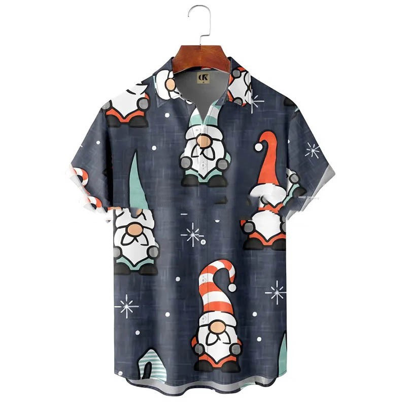 Men's Lapel Basic Holiday Printed Short-sleeved Shirt