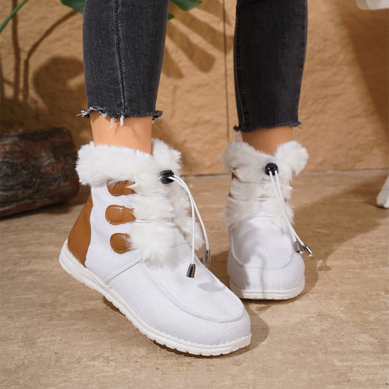 Fashion Round Toe Snow Boots Winter Warm Plush Flat Cotton Shoes