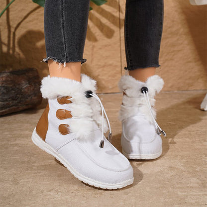 Fashion Round Toe Snow Boots Winter Warm Plush Flat Cotton Shoes