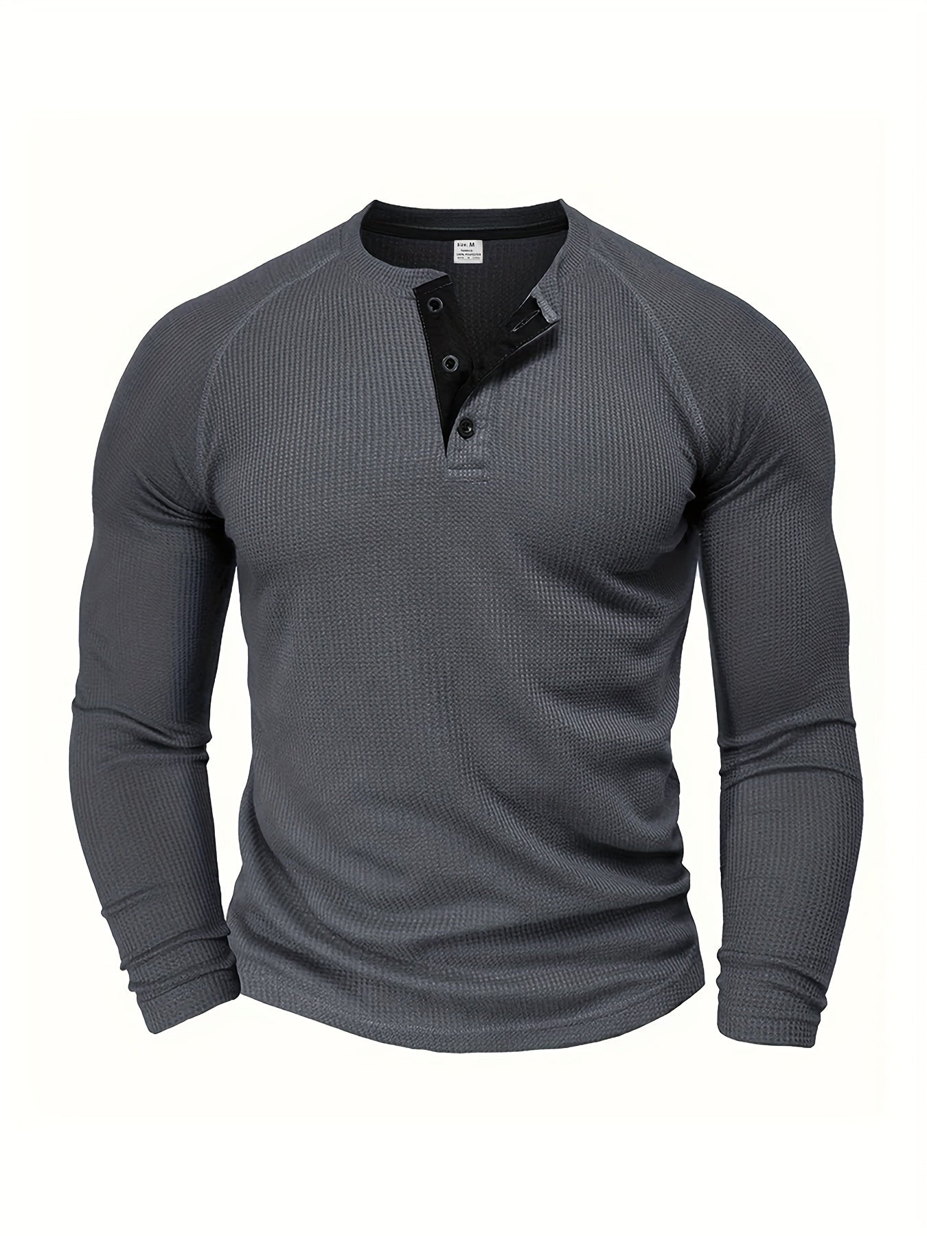 Men's Loose Solid Henley Shirt, Crew Neck Half Button Long Sleeve Shirt For Spring Fall Outdoor Activities