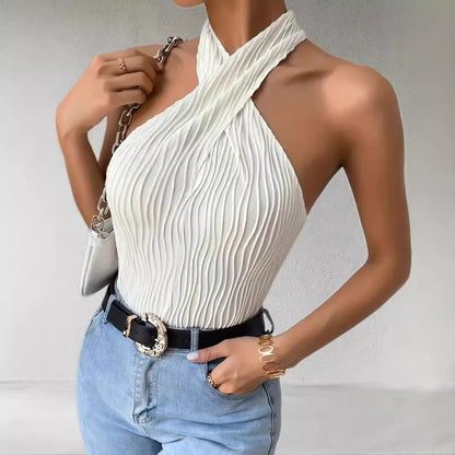 Fashionable Personalized Halter Knitted Short Top For Women