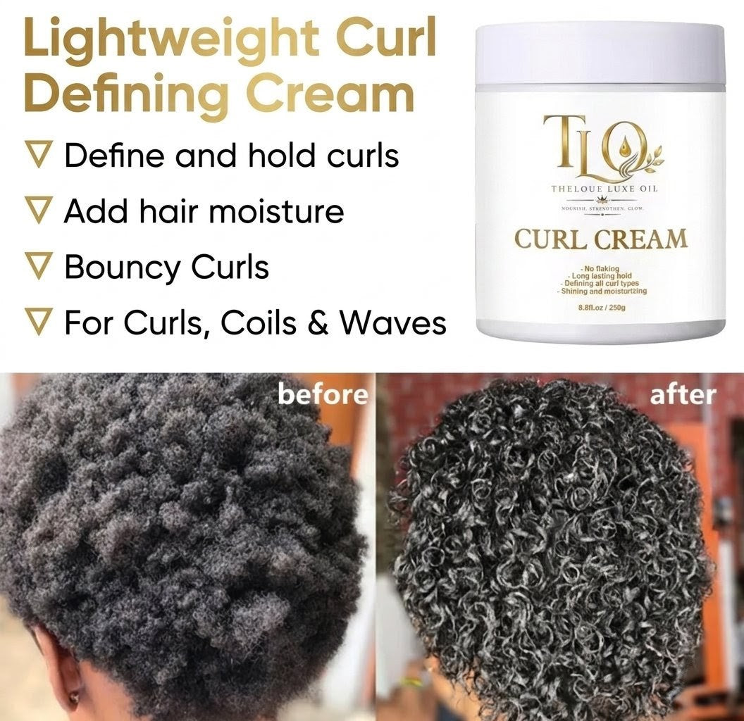 Theloue Luxe Oil Curl Cream – Defines, Moisturizes & Controls Frizz | Long-Lasting Hold | 8.8 oz (250g)