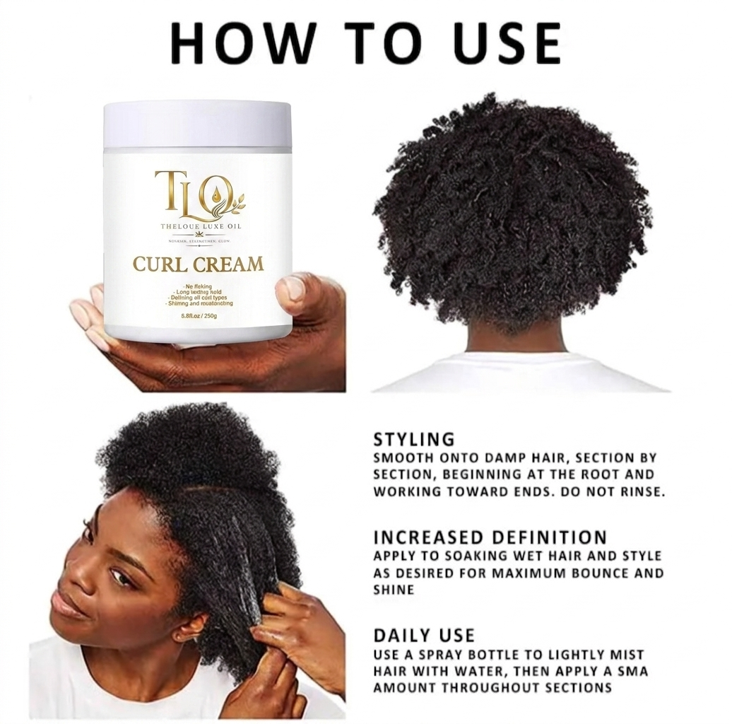 Theloue Luxe Oil Curl Cream – Defines, Moisturizes & Controls Frizz | Long-Lasting Hold | 8.8 oz (250g)